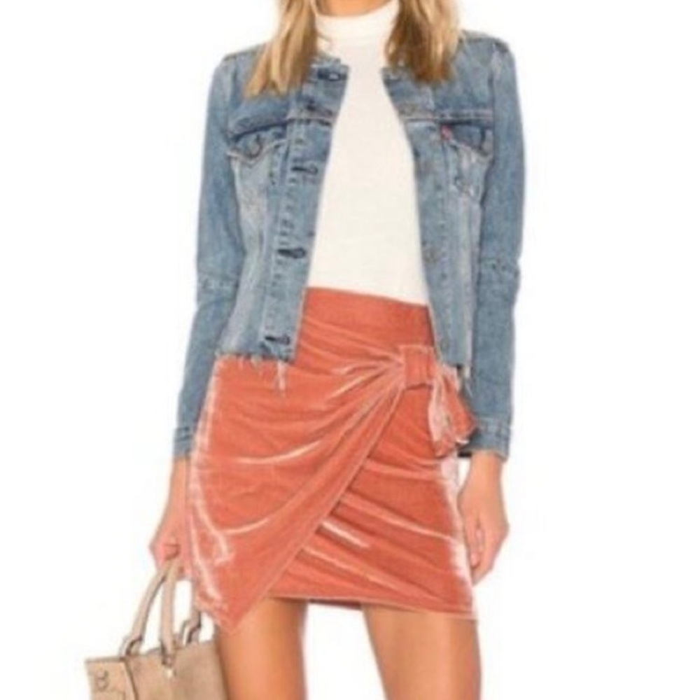 Tularosa Revolve Small Kate Pink Velvet Wrap Mini Skirt ~ Classic Festive Party